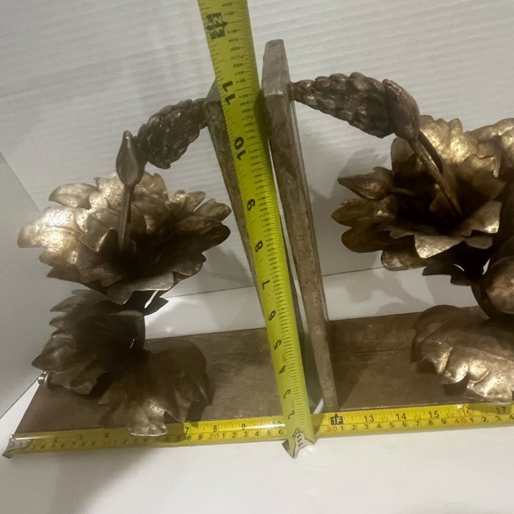 UTTERMOST Wood and Gold Brushed Metal Flower Design Vintage Bookends - RARE - Picture 10 of 10